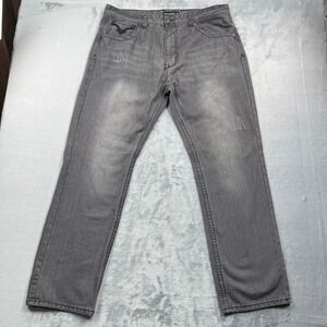 Five Elementz Jeans Mens 40x32 Gray Slim Straight Fit Faded Distressed Denim